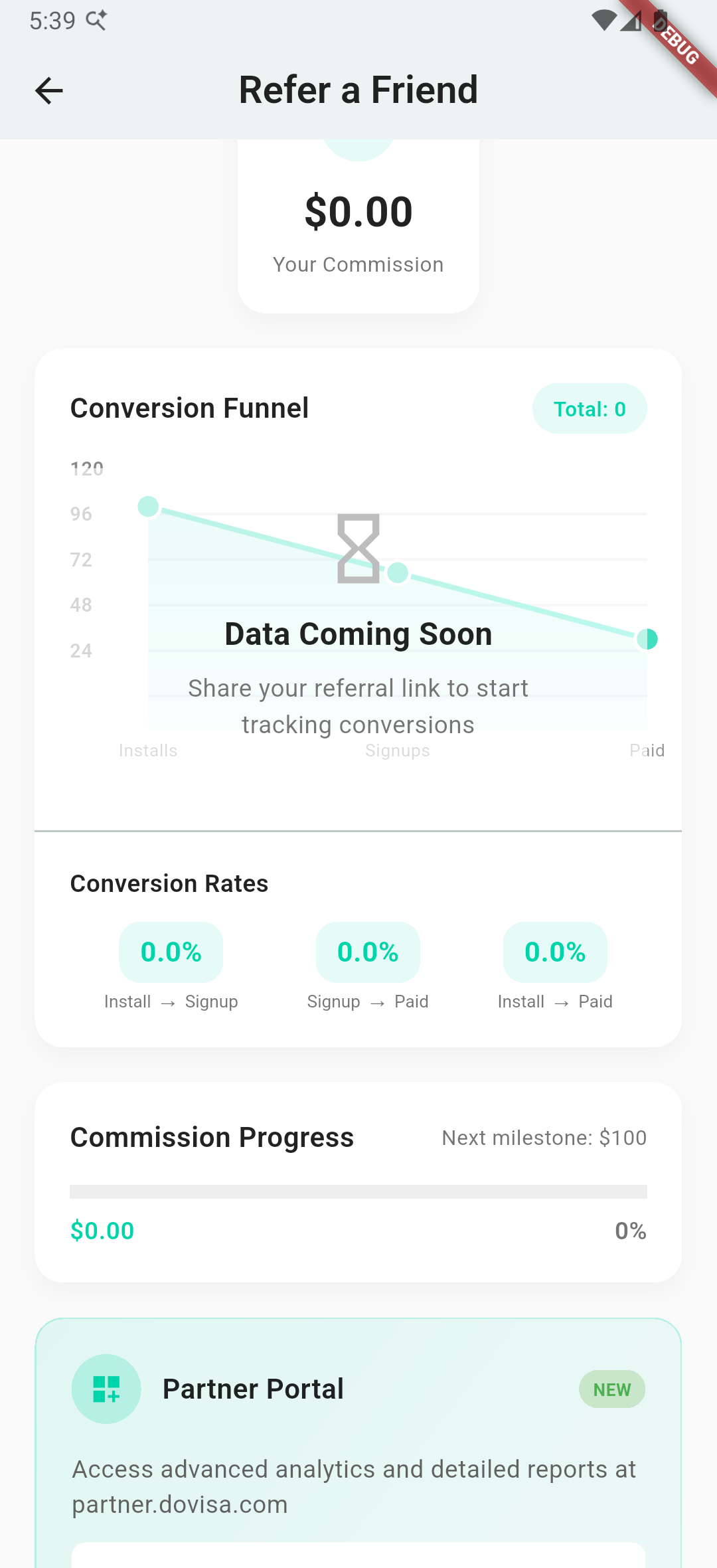 Affiliate program dashboard with conversion analytics